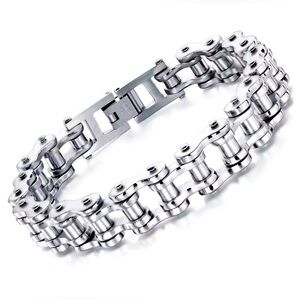18K White Gold Motorcycle Biker Bike Link Punk Chunky Bracelet Men’s Unisex